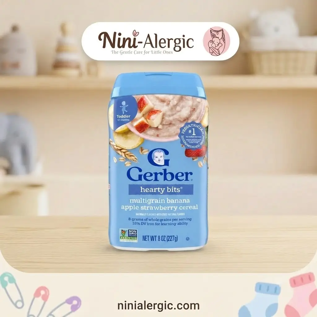 gerber-oatmeal-banana-strawberry-cereal سرلاک چند غلات، موز، سیب و توت فرنگی گربر Gerber بدون شیر - تصویر 1